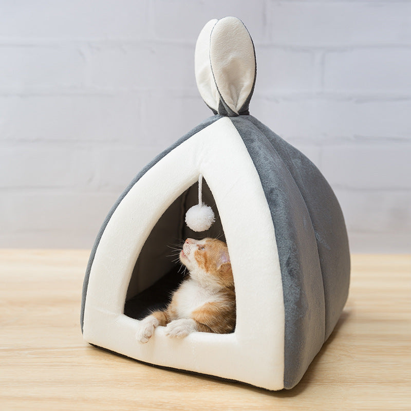 Pluche Kattenhuis met Speelbal & Uitneembaar Kussen