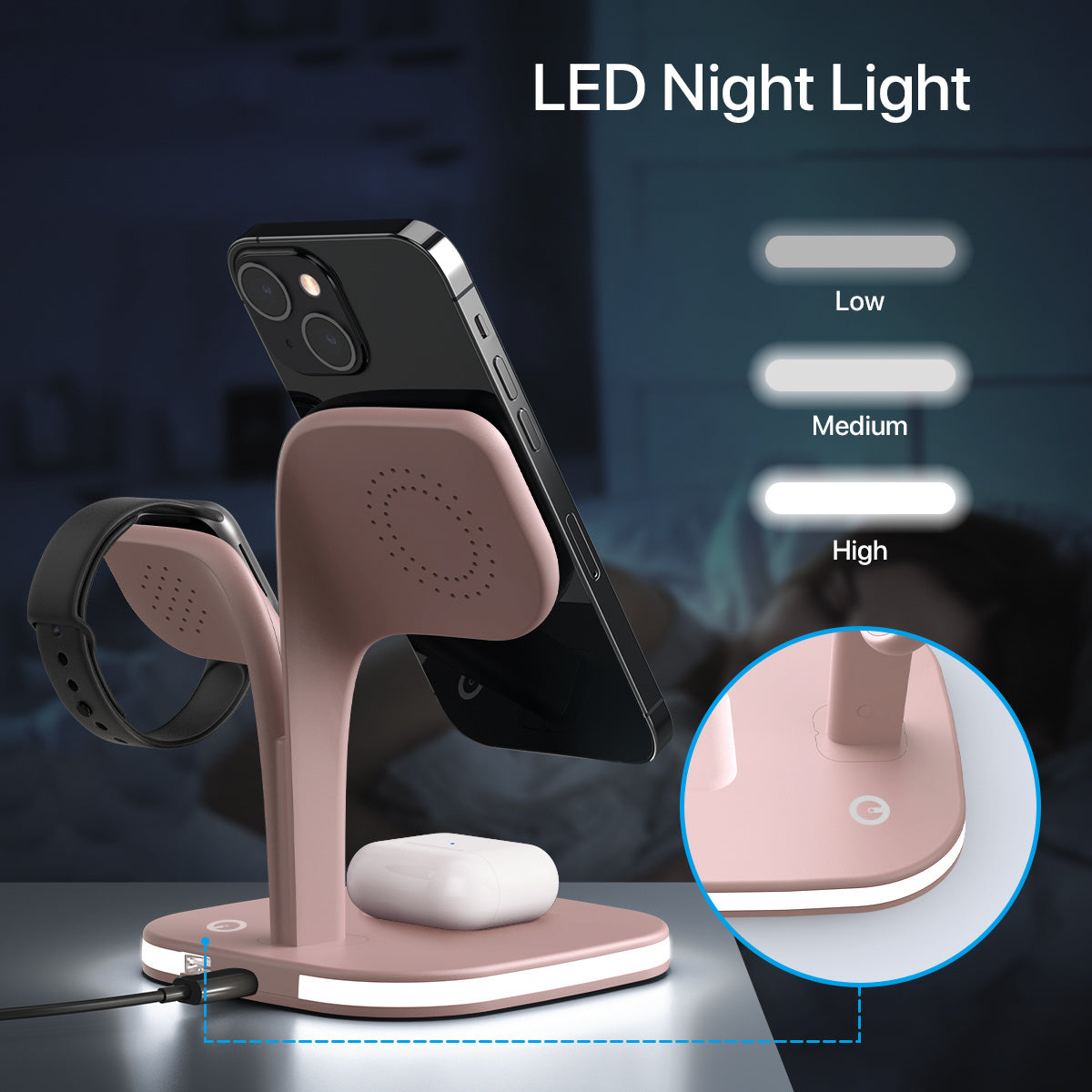 Draadloos 5-in-1 Oplaadstation – Compatible met MagSafe – Met Nachtlamp