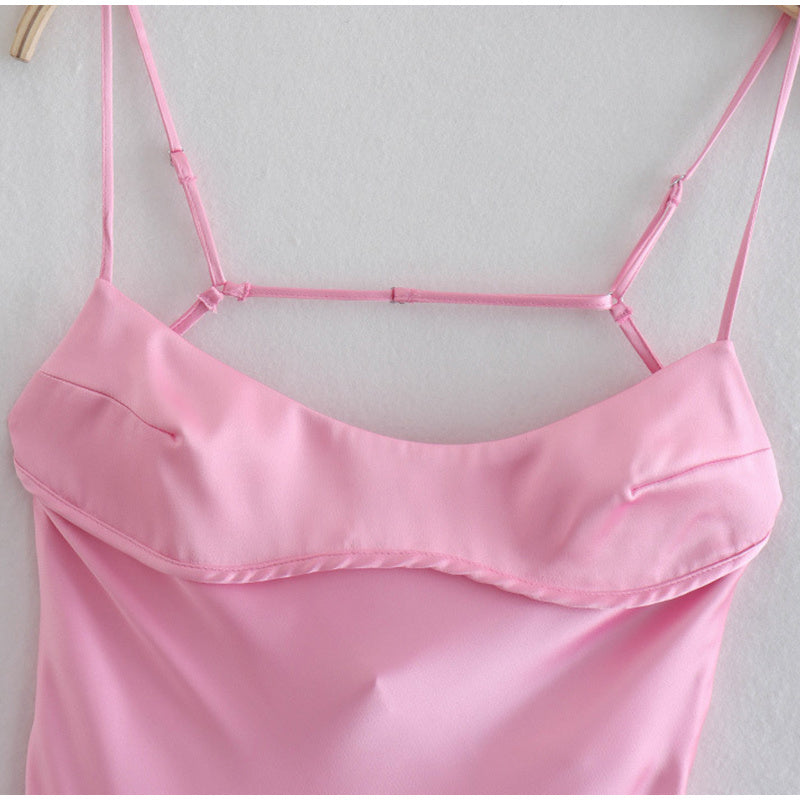 Dames Sexy Roze Maxi Jurk met Hoge Taille en Open rug