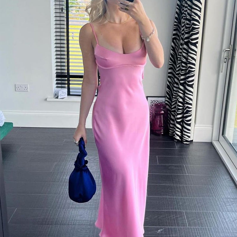 Dames Sexy Roze Maxi Jurk met Hoge Taille en Open rug