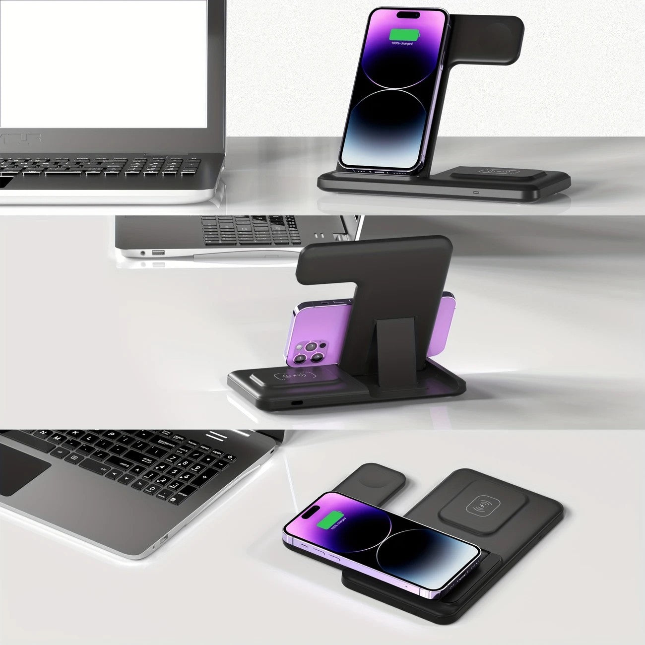 Draadloos 3-in-1 Oplaadstation – Snellader voor iPhone, Apple Watch & AirPods