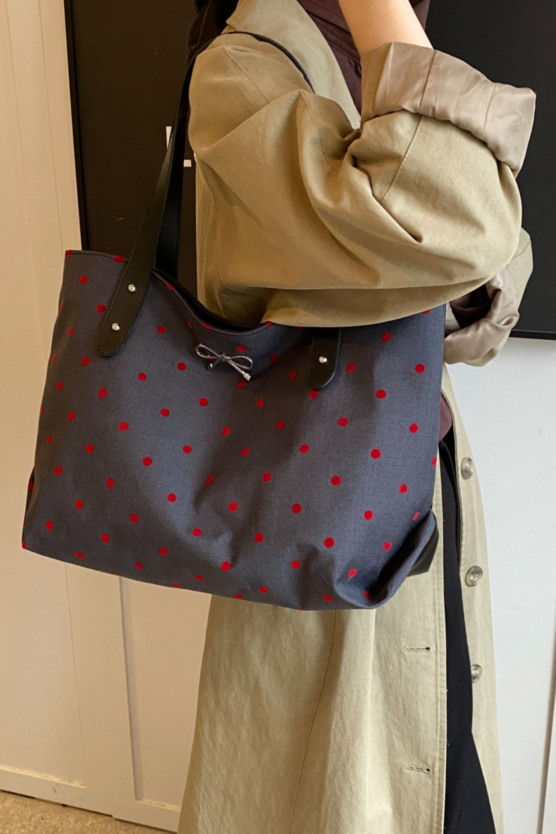 Polyester Strik Polka Dot Tote Bag