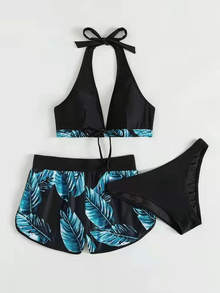 3‑delige Bloemenprint Bikini Set met Shorts – Zomer Strandmode voor Dames