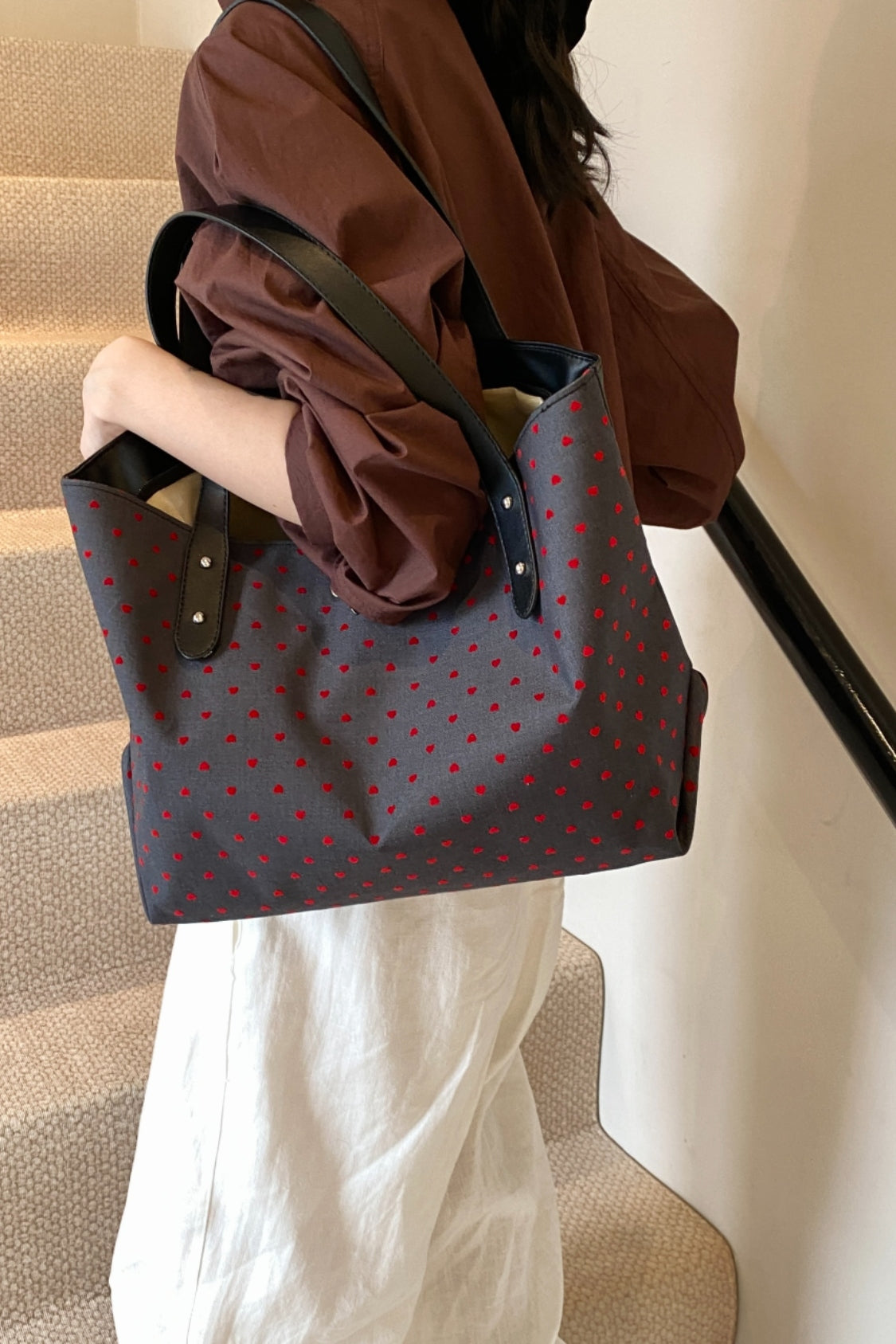 Polyester Strik Polka Dot Tote Bag