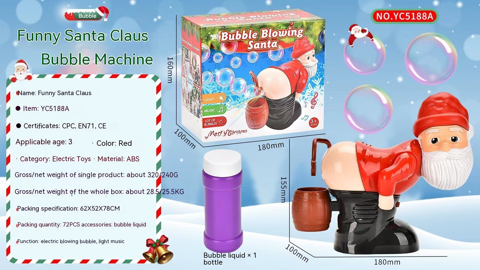 Elektrische Kerstman Bellenblaasmachine – Met Muziek, Licht & Bubbels