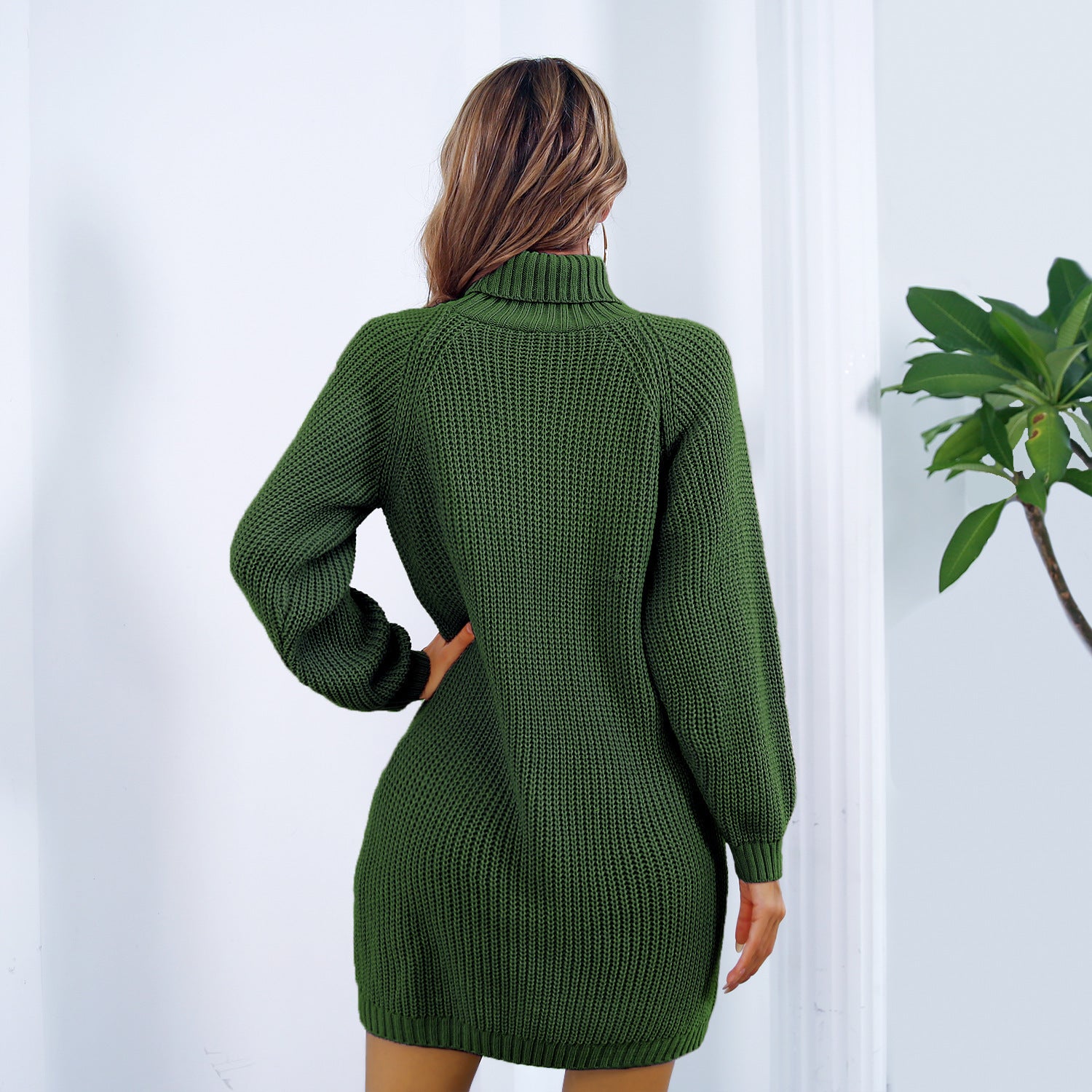 Dames Trendy Gebreide Sweaterjurk met Taille Twist