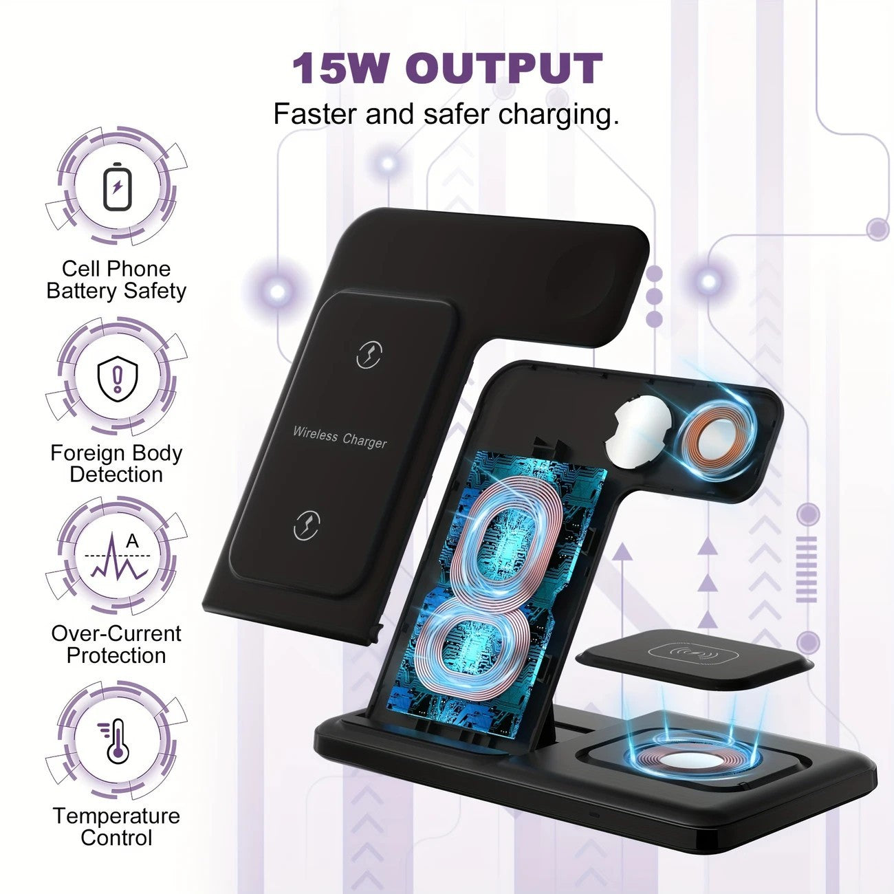 Draadloos 3-in-1 Oplaadstation – Snellader voor iPhone, Apple Watch & AirPods
