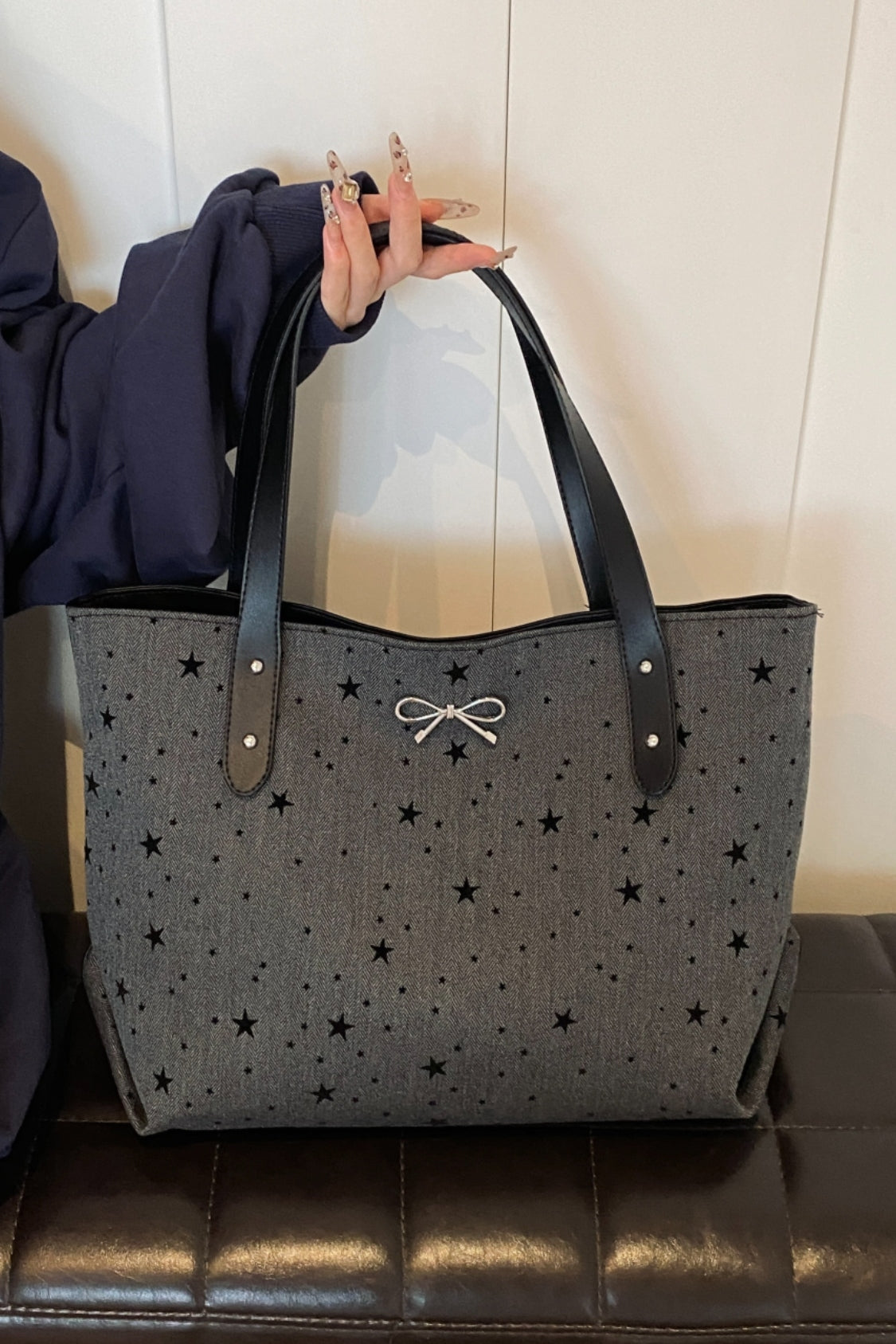 Polyester Strik Polka Dot Tote Bag