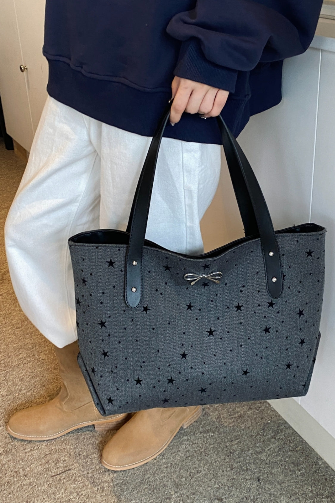 Polyester Strik Polka Dot Tote Bag