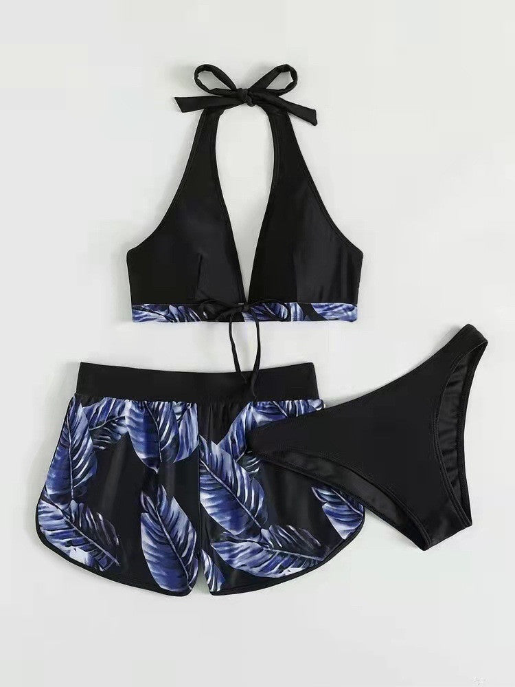 3‑delige Bloemenprint Bikini Set met Shorts – Zomer Strandmode voor Dames