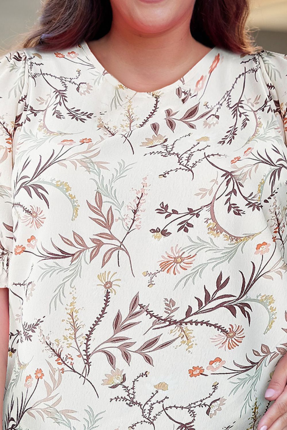 Plus Size Top mit Fuffärmeln und Blumenmuster