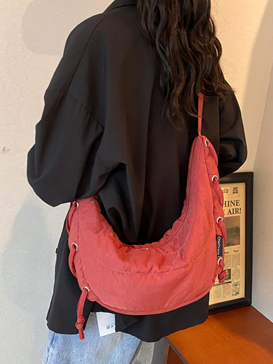 Polyester Crossbodytas met vetersluiting