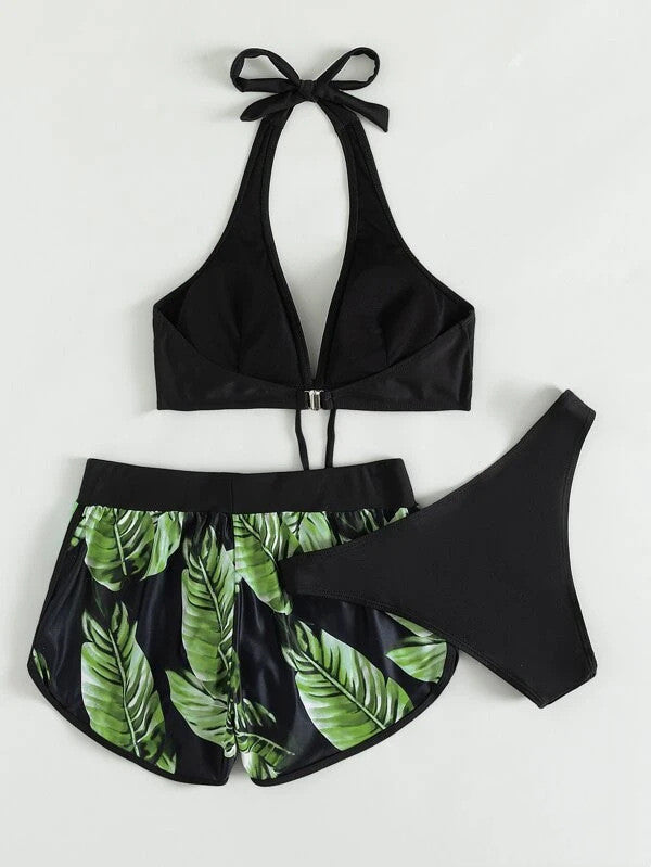 3‑delige Bloemenprint Bikini Set met Shorts – Zomer Strandmode voor Dames