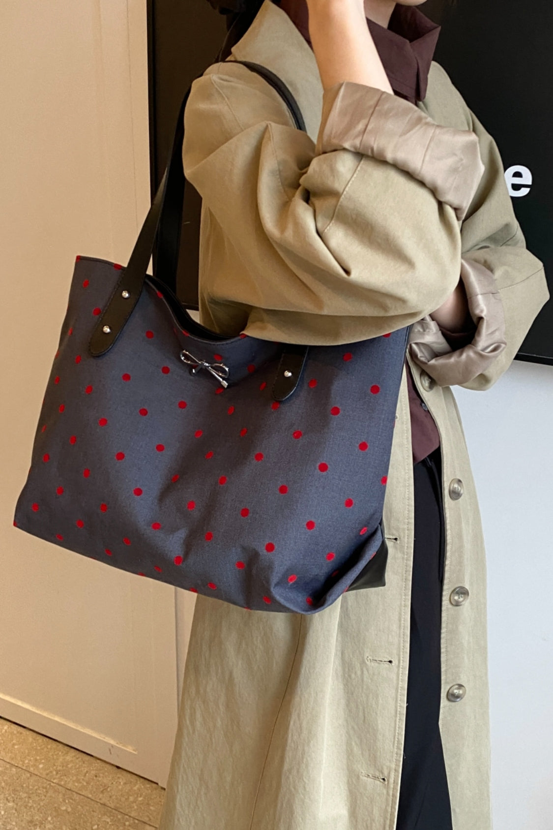 Polyester Strik Polka Dot Tote Bag