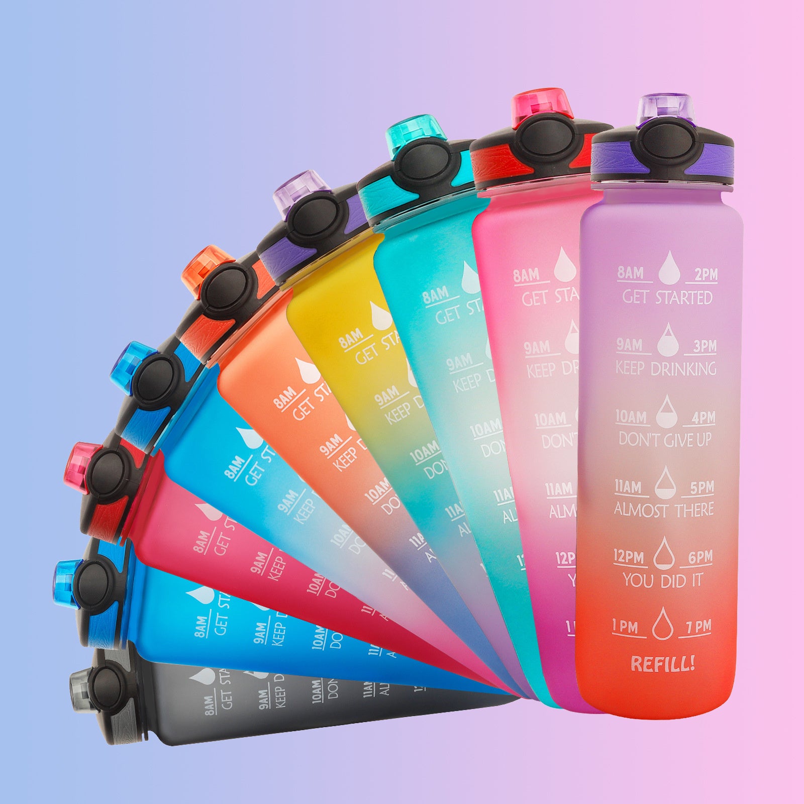 1L Tritan Waterfles – Motiverende Fles met Tijdmarkering & Bounce Deksel