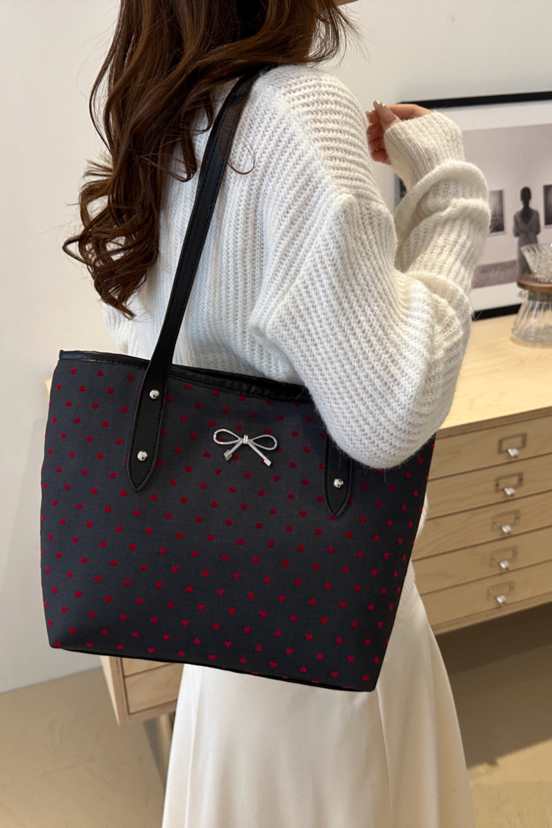 Bow Trim Polyester Tote Bag