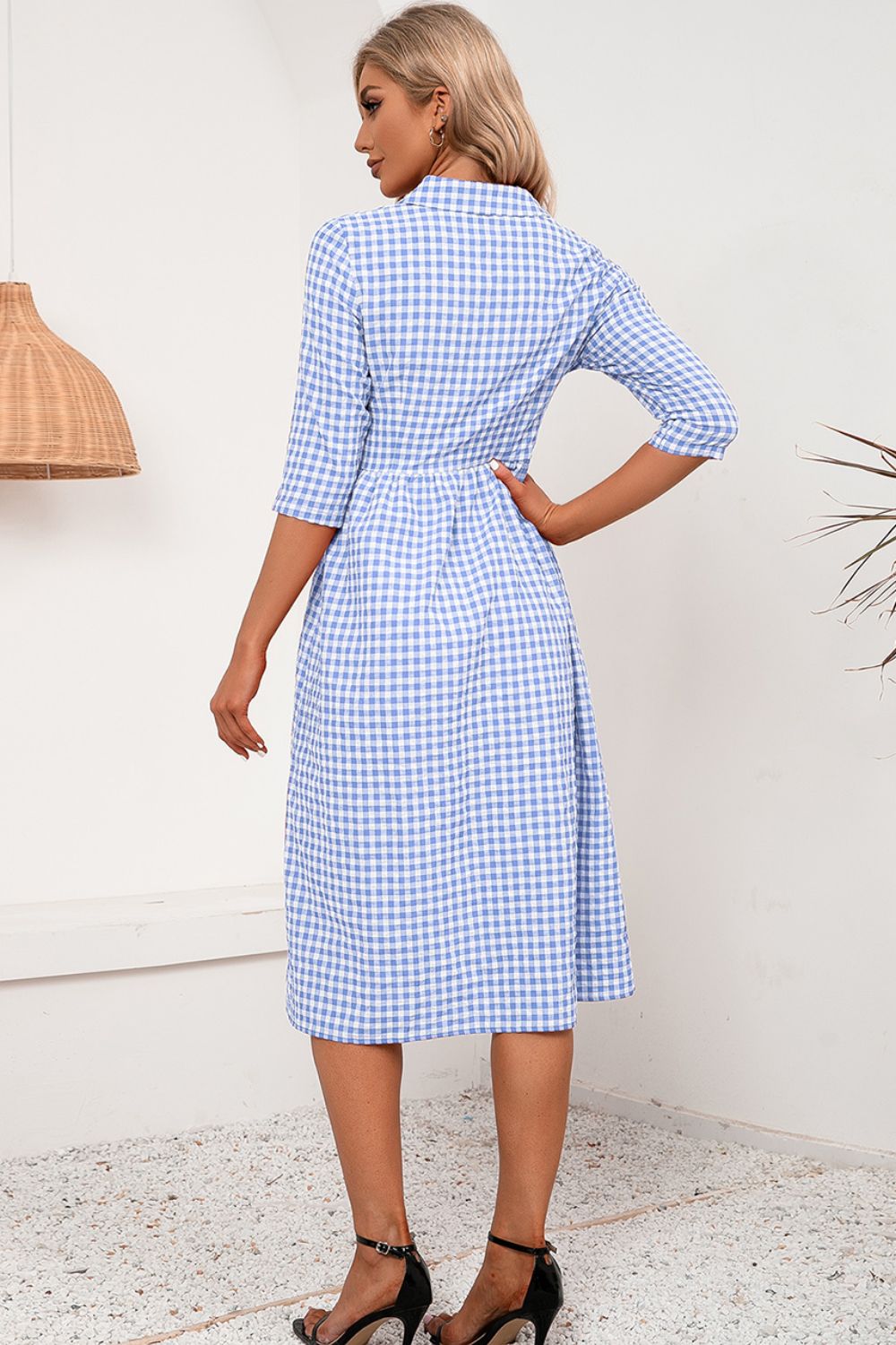 Ivy Lane Plaid Collared Neck Midi Dress