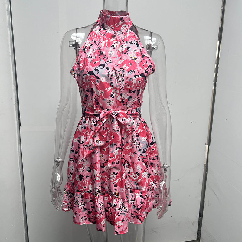 Floral Halterneck Jurk met Ruches & Veters – Zomerjurk Vrolijk Geprint