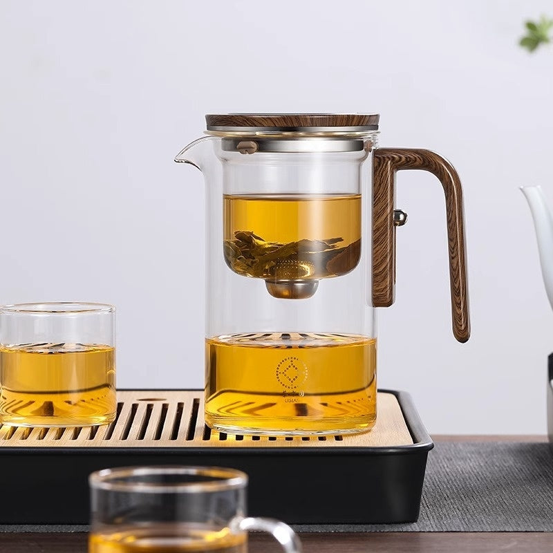 Magnetische Glazen Theepot met Waterfiltratie en Houten Handgreep – 500 ml & 700 ml