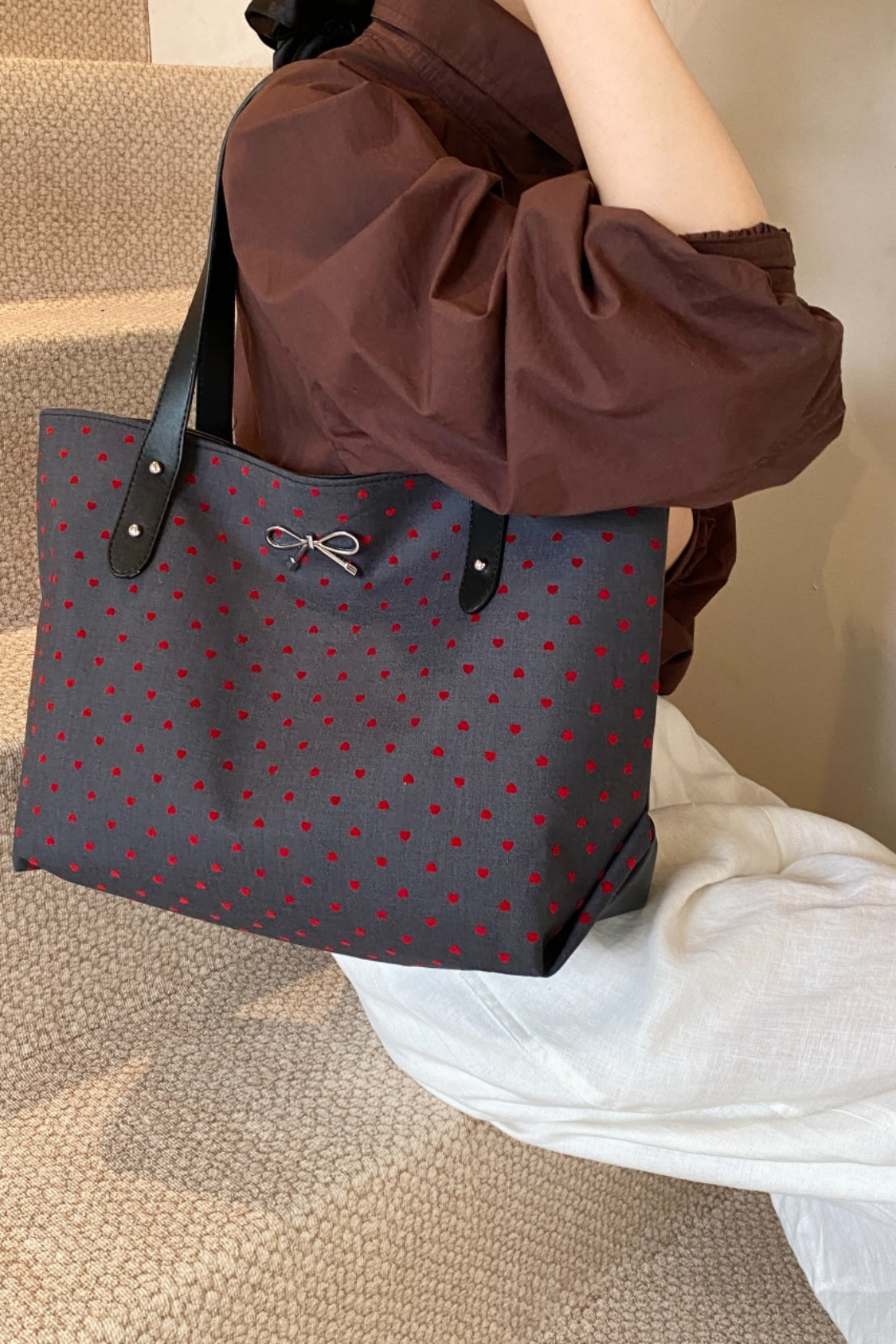 Polyester Strik Polka Dot Tote Bag