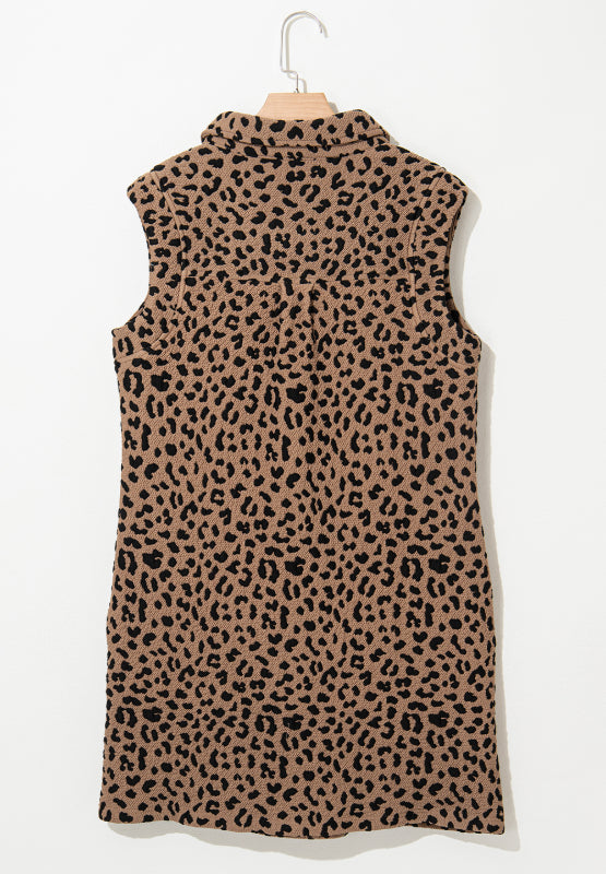 Leopard Johnny Collar Sleeveless Mini Dress