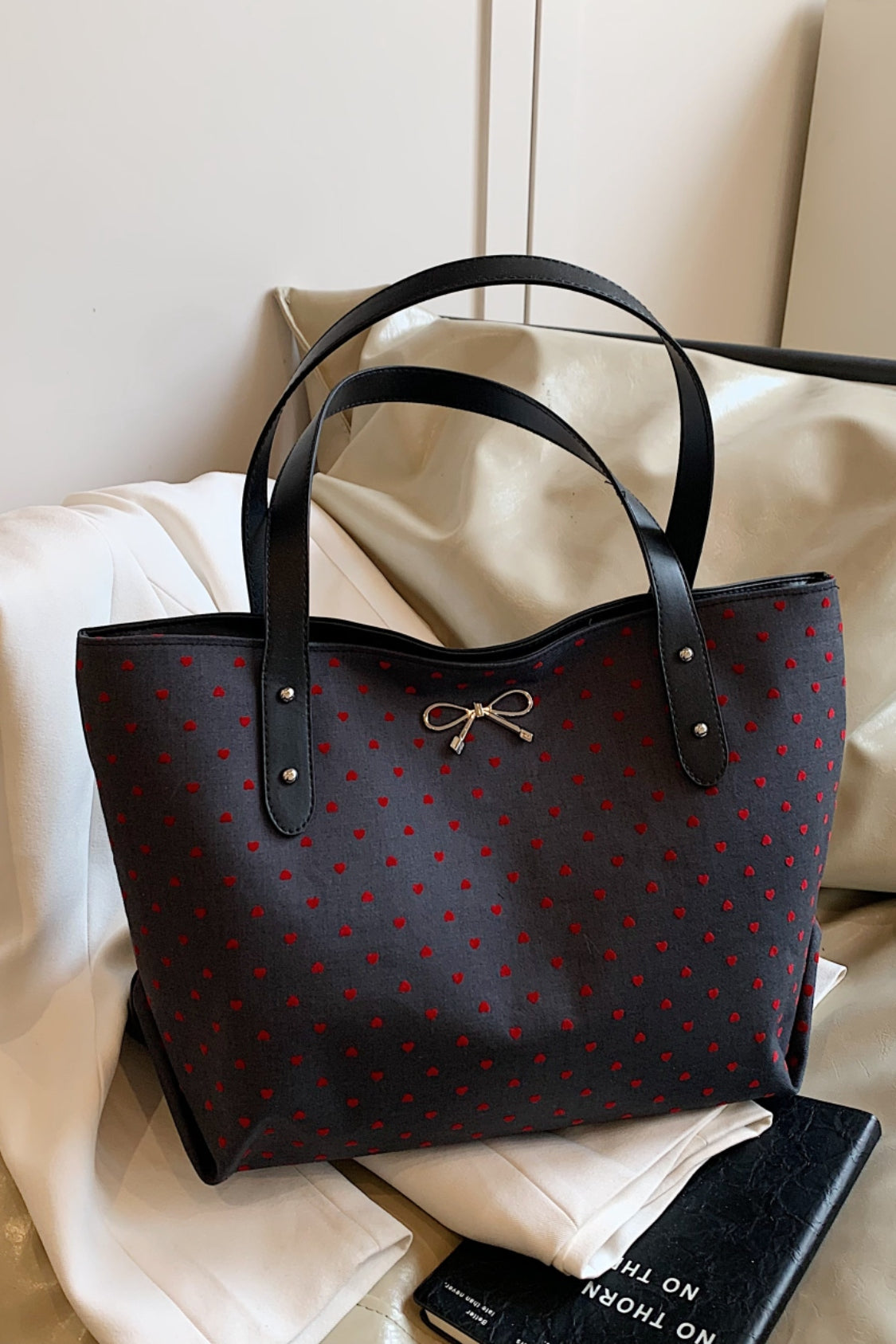 Polyester Strik Polka Dot Tote Bag