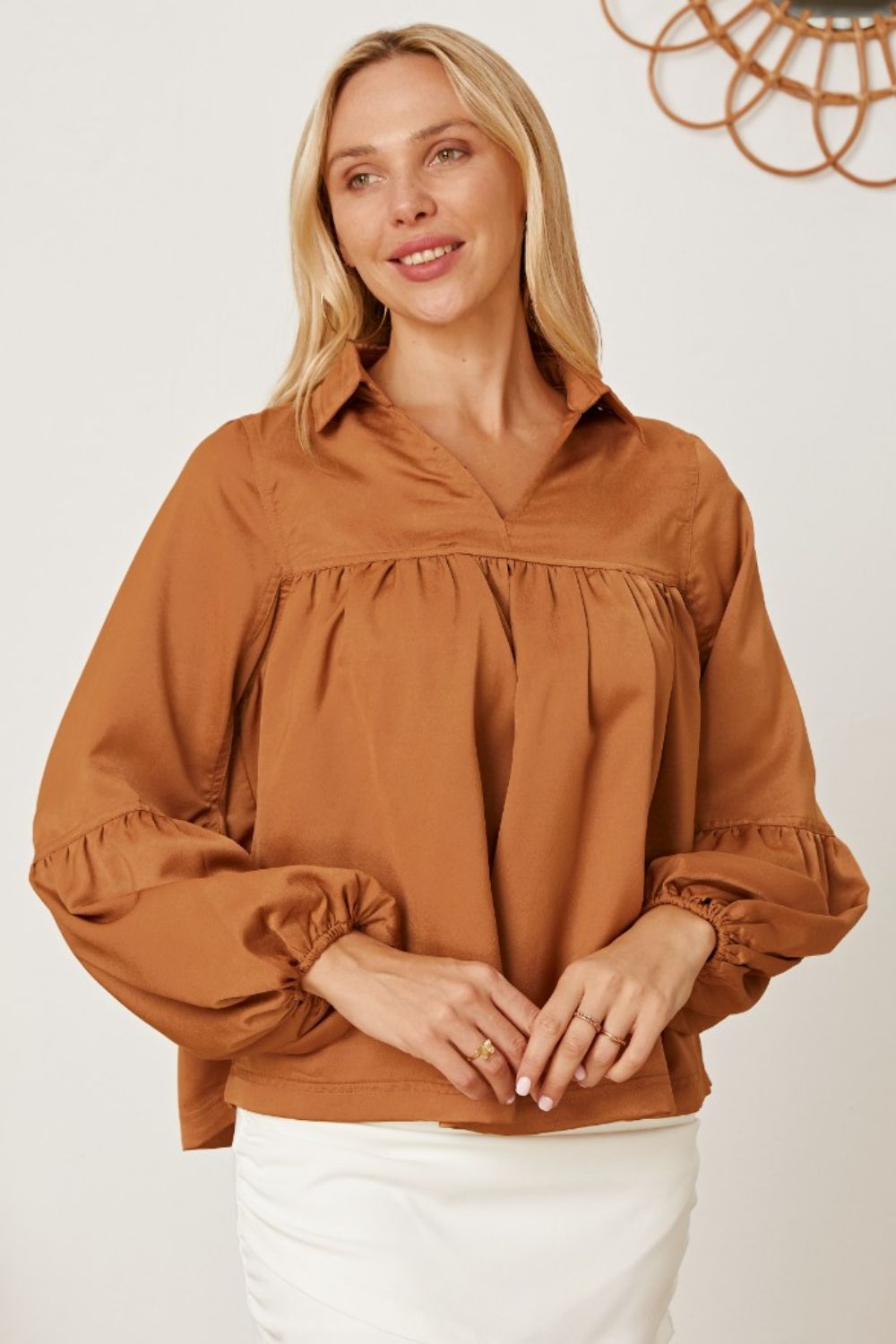 Blouse met ballonmouwen en kraag