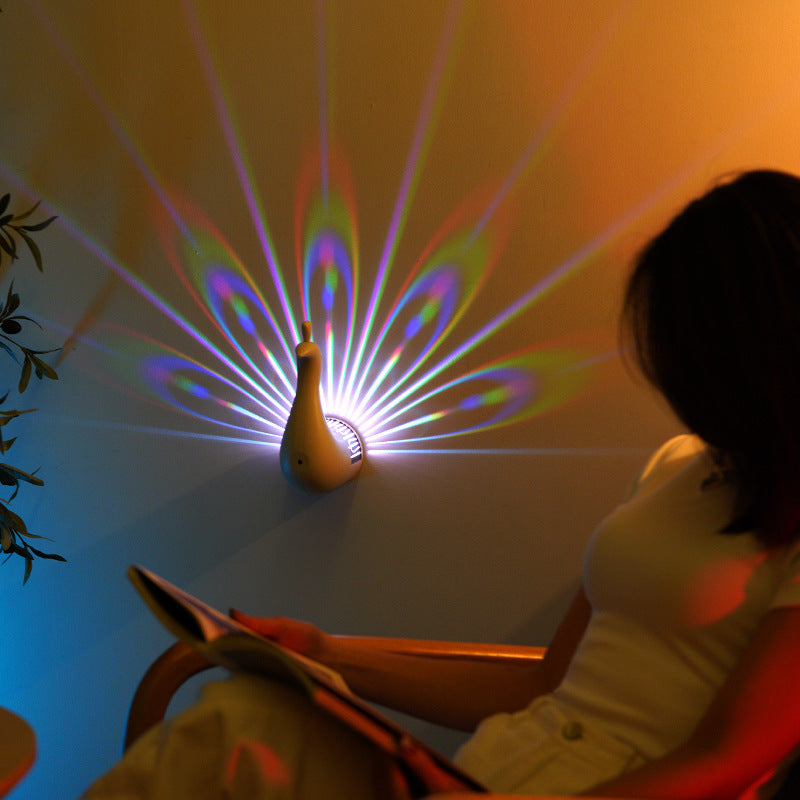 Peacock Projection Wandlamp – Kleurrijke Ambient Light met Timer & Afstandsbediening