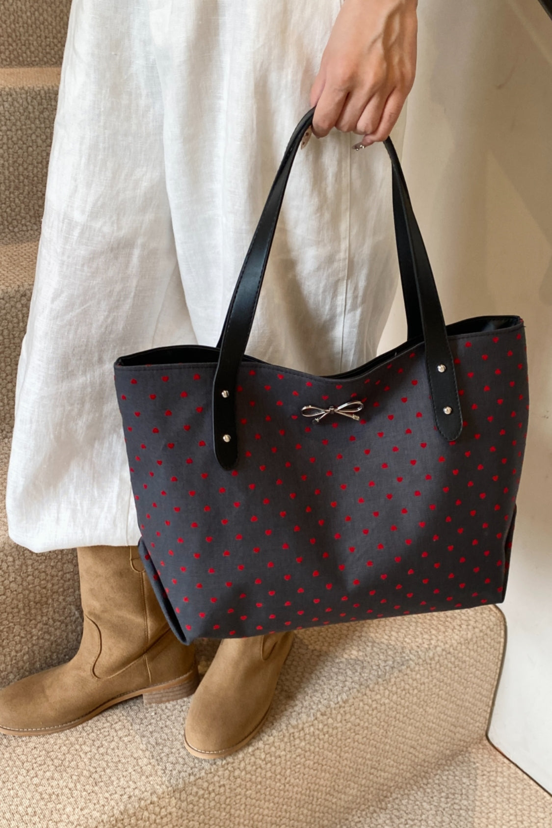 Polyester Strik Polka Dot Tote Bag