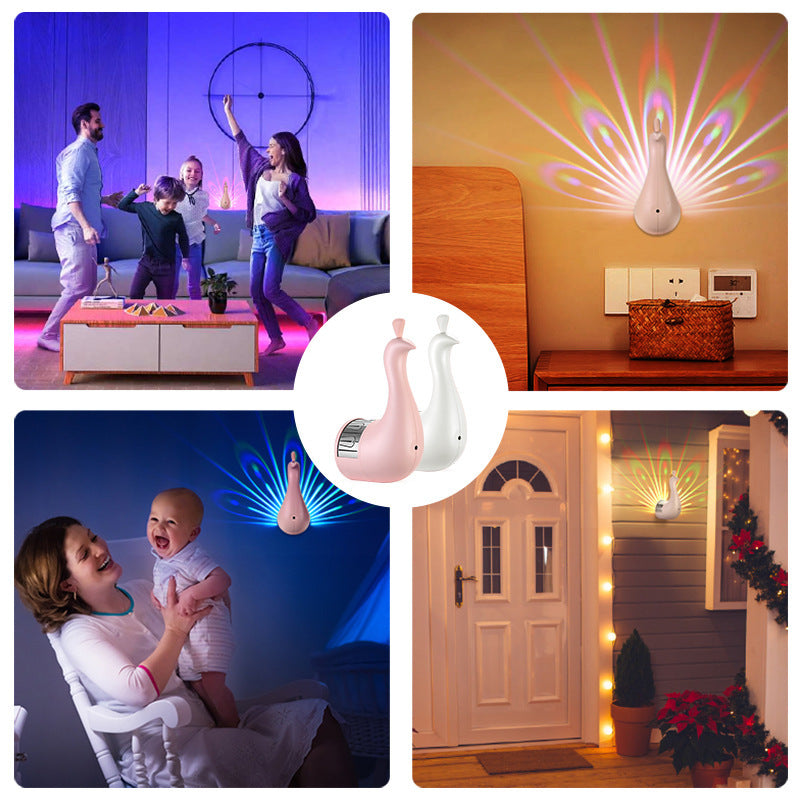 Peacock Projection Wandlamp – Kleurrijke Ambient Light met Timer & Afstandsbediening