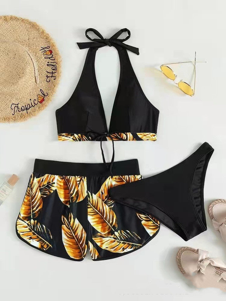 3‑delige Bloemenprint Bikini Set met Shorts – Zomer Strandmode voor Dames