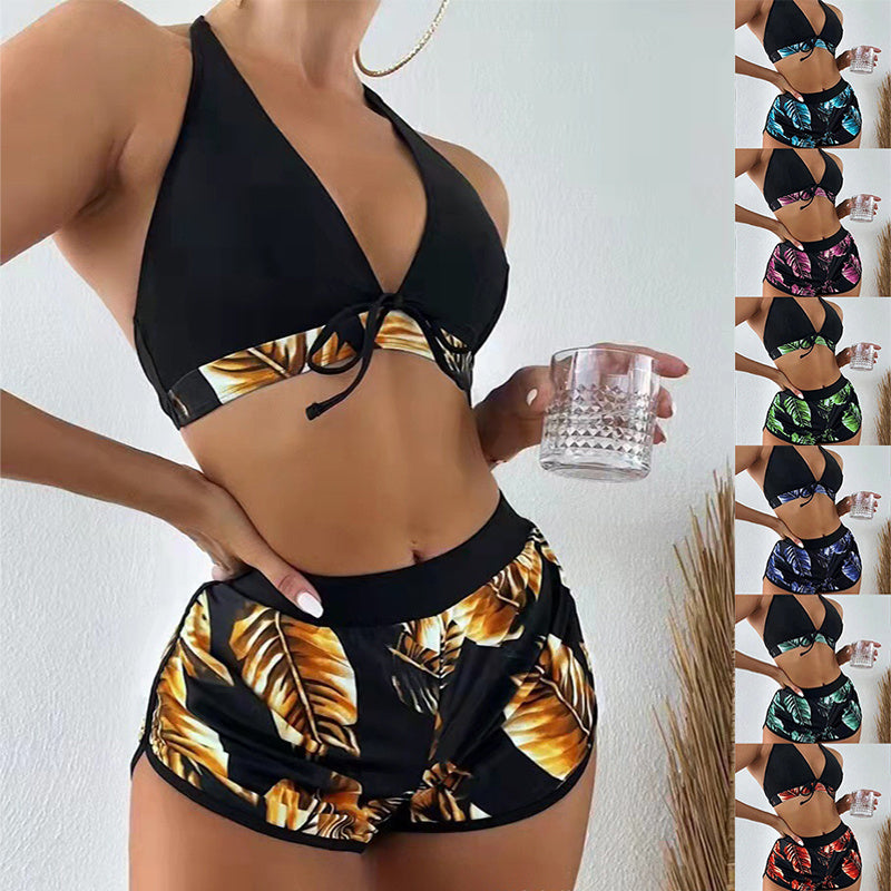 3‑delige Bloemenprint Bikini Set met Shorts – Zomer Strandmode voor Dames