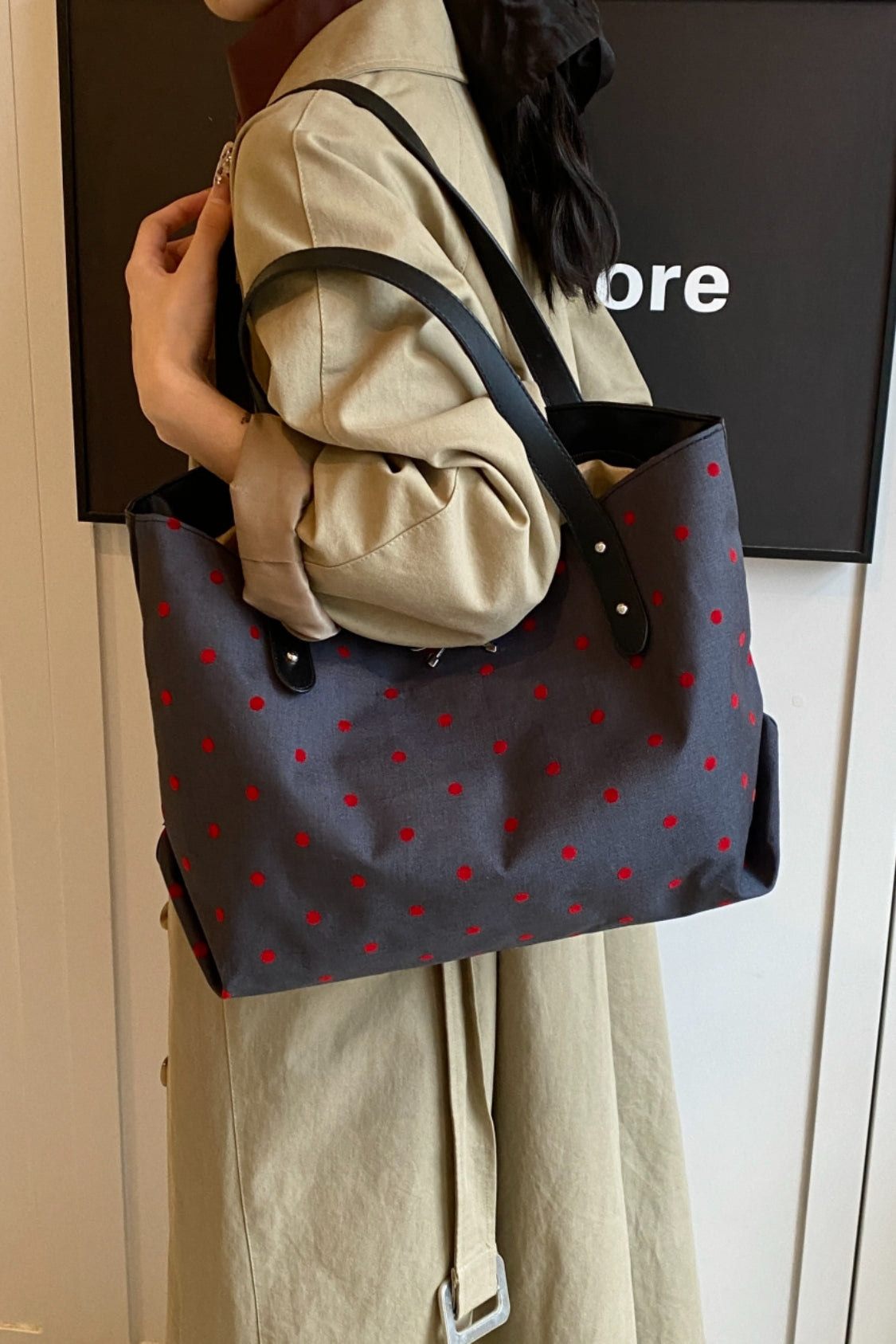 Polyester Strik Polka Dot Tote Bag