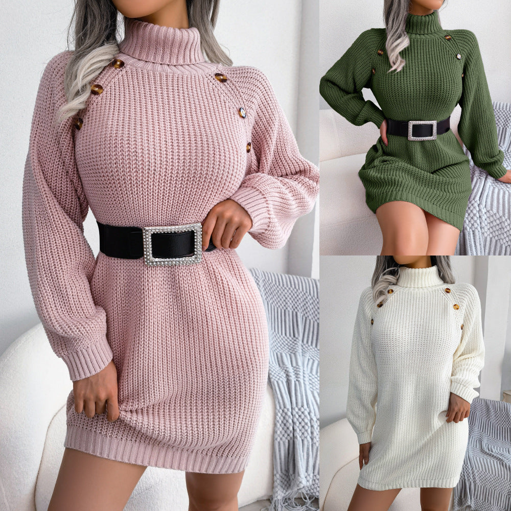 Dames Trendy Gebreide Sweaterjurk met Taille Twist