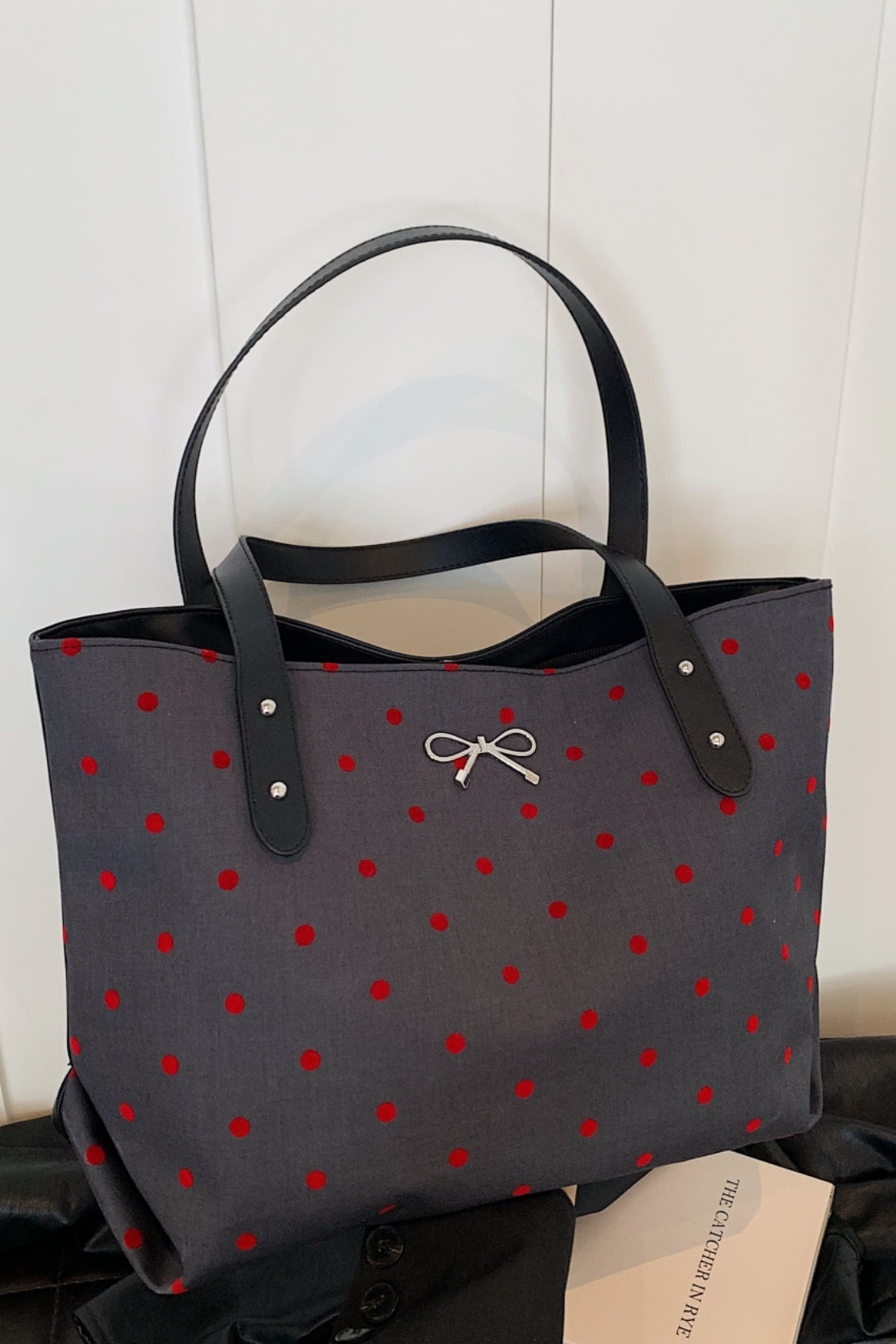 Polyester Strik Polka Dot Tote Bag