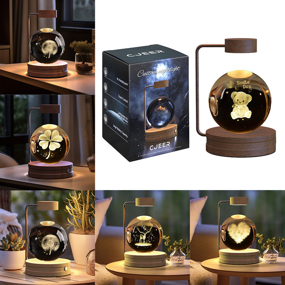 3D Kristalglas Nachtlamp met USB Oplaadfunctie