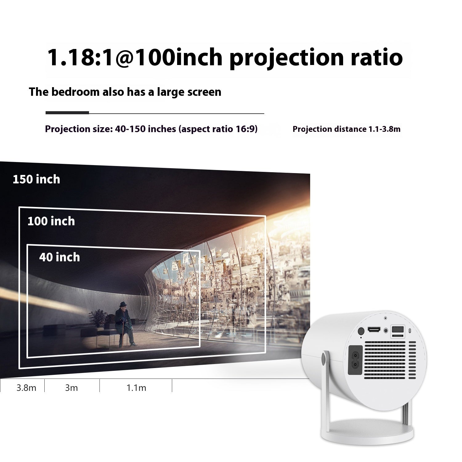 Draagbare Mini Beamer – Thuisprojector met 180° Hoek & Automatische Focus